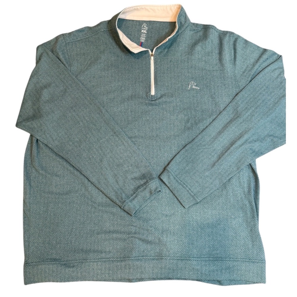 Rhoback Mens XXL Quarter Zip Pullover Teal White Herringbone Performance Golf
